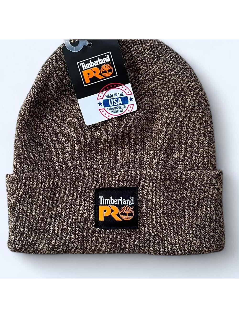 Timberland PRO marled brown beanie made in USA workwear knit hat cozy